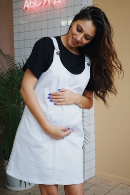 Сарафан жіночий з джинсової тканини для вагітних, майбутніх мам Білий