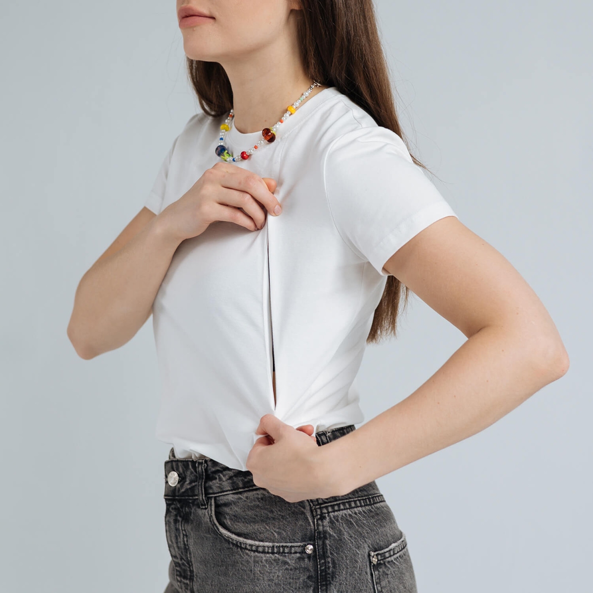 Футболка прямого кроя для беременных и кормящих Молочная Love&Carry 0