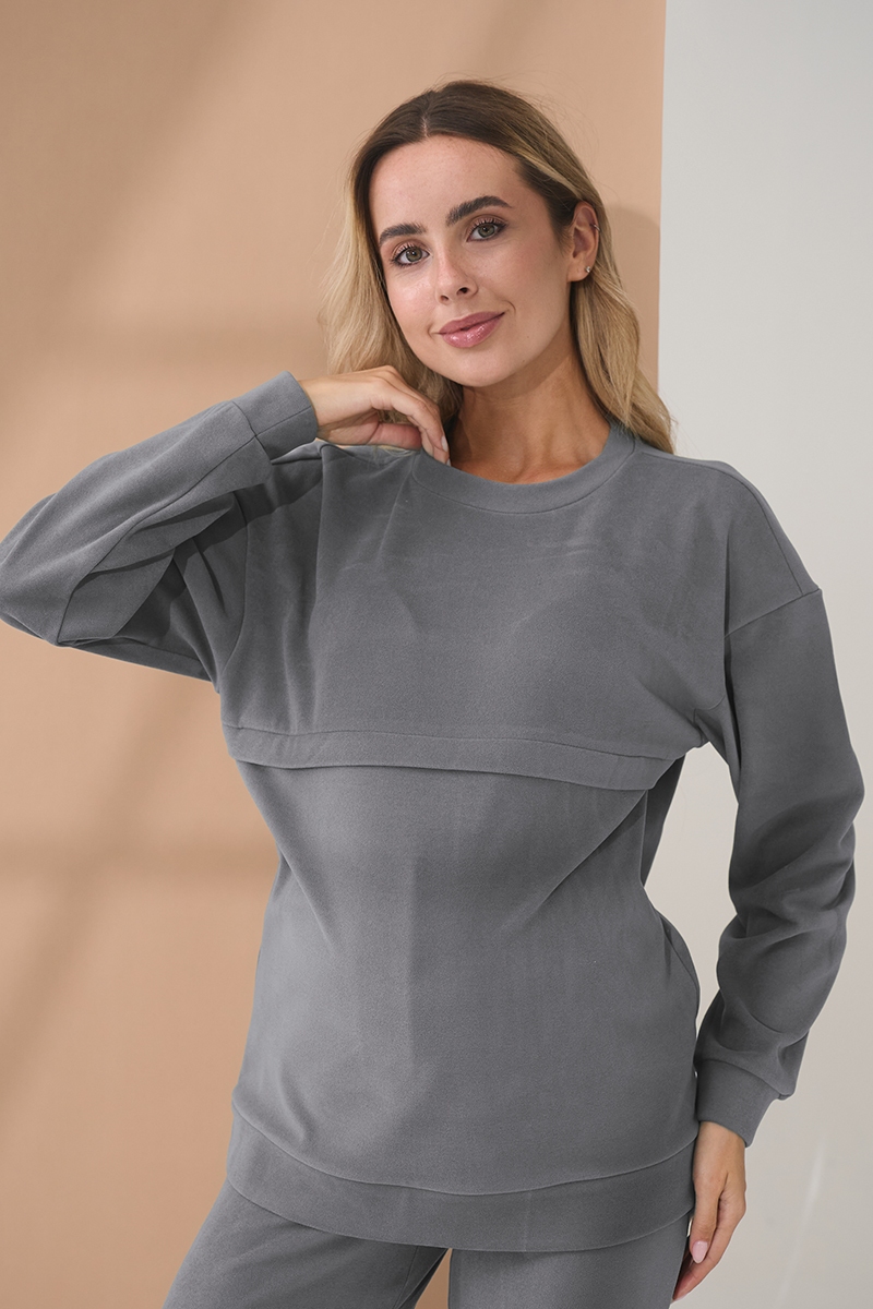 Теплий домашній костюм для вагітних та годуючих Litta Сірий Yula Mama 0