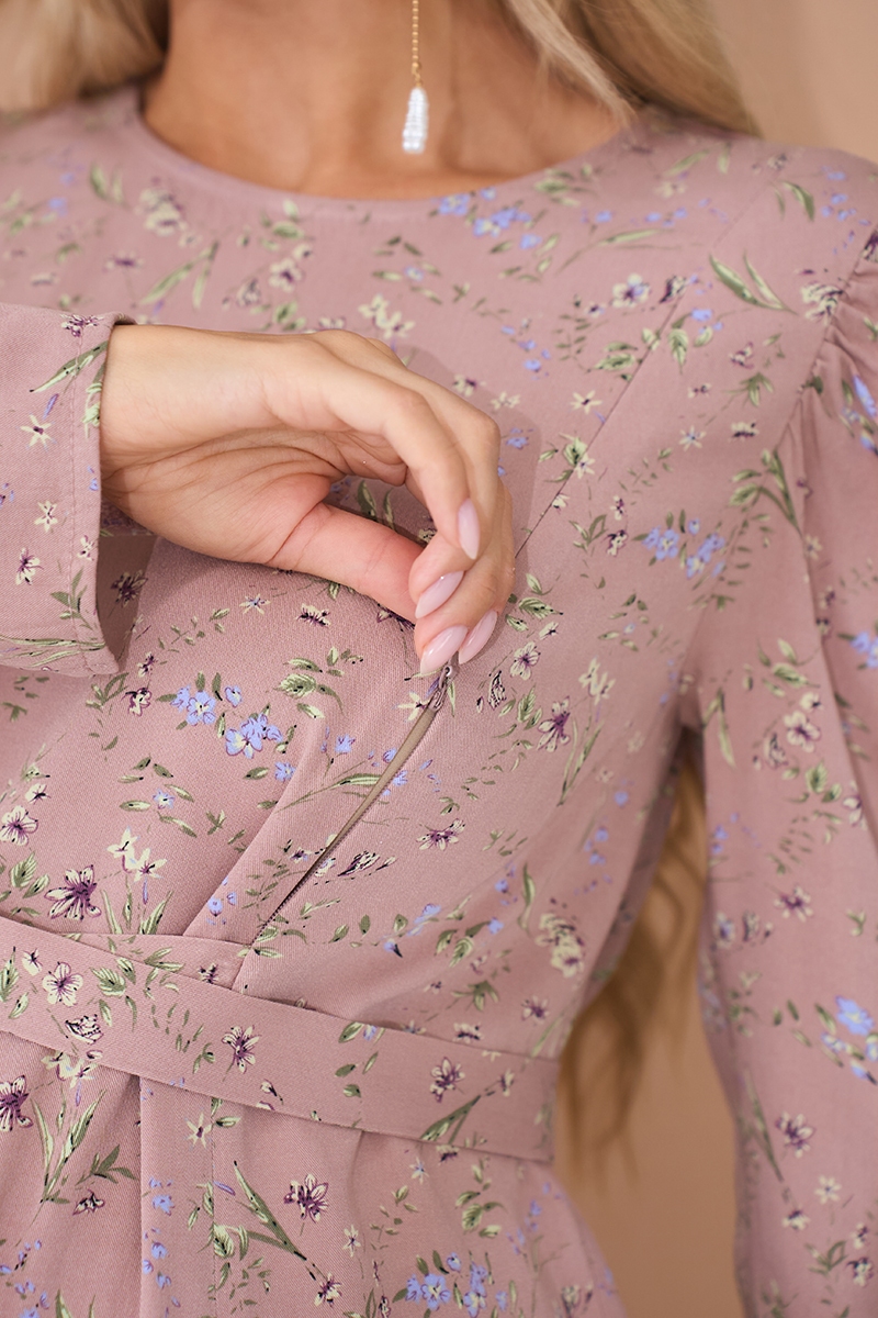 Сукня для вагітних та годуючих Ellender Пудра з квітами Yula Mama 0 Сукня для вагітних та годуючих Ellender Пудра з квітами Yula Mama 0