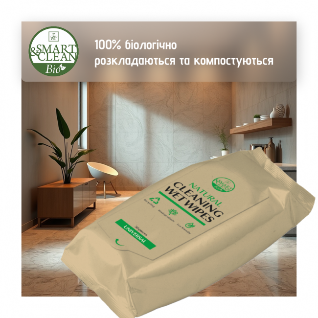 100% біорозкладні вологі серветки для прибирання CLEANING WET WIPES SMART & CLEAN