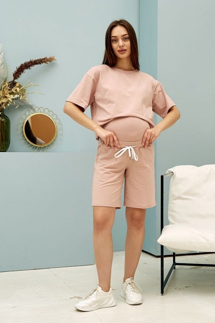 Трикотажні шорти для вагітних Pekin Пудра