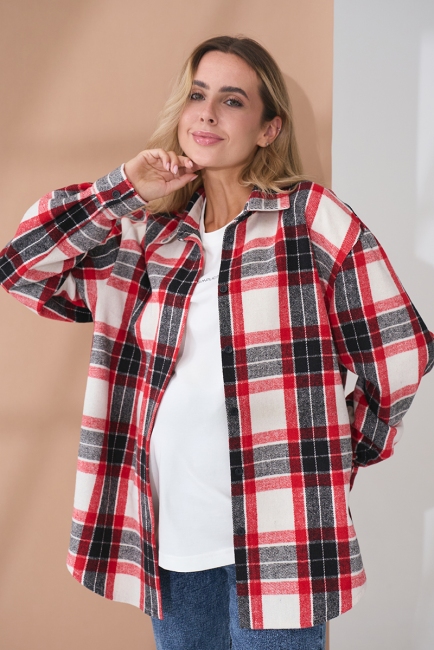 Тепла сорочка для вагітних та годуючих Neide - Червоний з чорний Yula mama