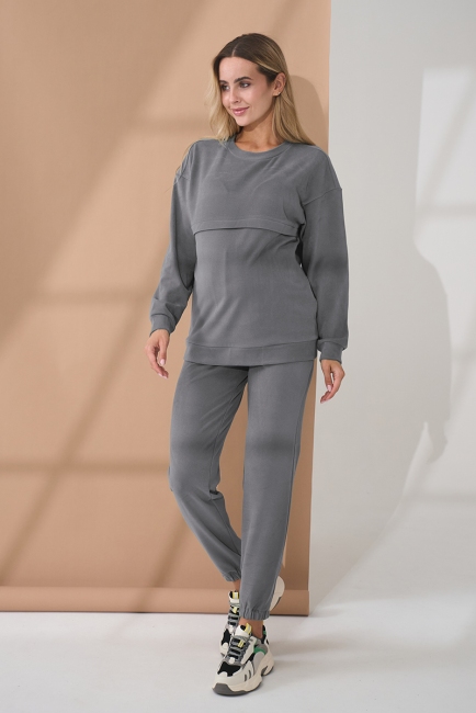 Теплий домашній костюм для вагітних та годуючих Litta Сірий Yula Mama