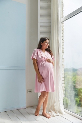 Комплект (ночная рубашка и халат) для беременных и кормящих Melanie Розовый