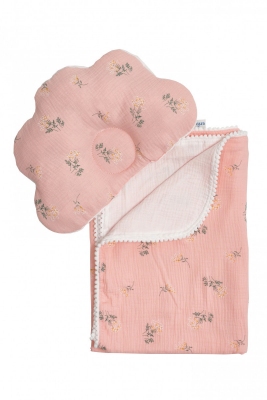 Плед и подушка ортопедическая Twins муслин маршмелоу 110х80 flower розовый