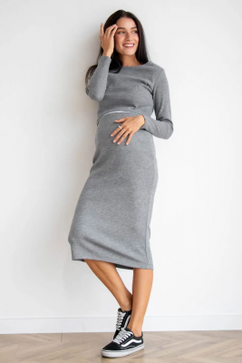 Костюм: топ с длинным рукавом и юбка миди для беременных и кормящих матерей. Быть серым